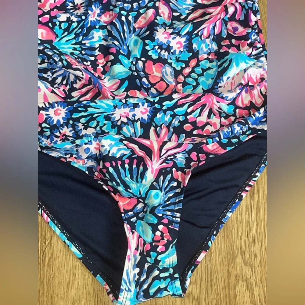 NWT Stella Parker Women’s 1 Piece Bathing Swim Suit Size S Navy Coral Adjustable